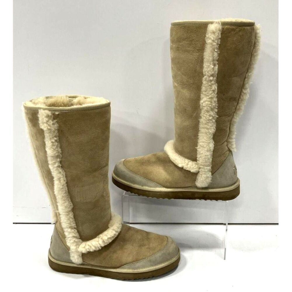Ugg Women's Classic Sun Sparkle Tan Suede Shearling Boots - Size 10